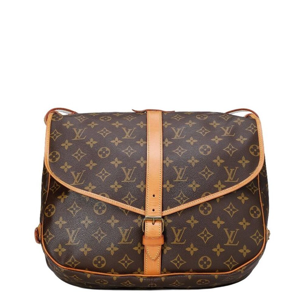 Louis Vuitton Brown Monogram Coated Canvas & Vachetta Leather Saumur 35